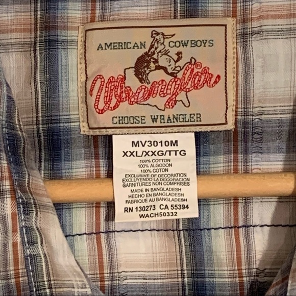 Wrangler short sleeve snap western shirt size XXL - blue, tan, white, rust - Picture 3 of 7